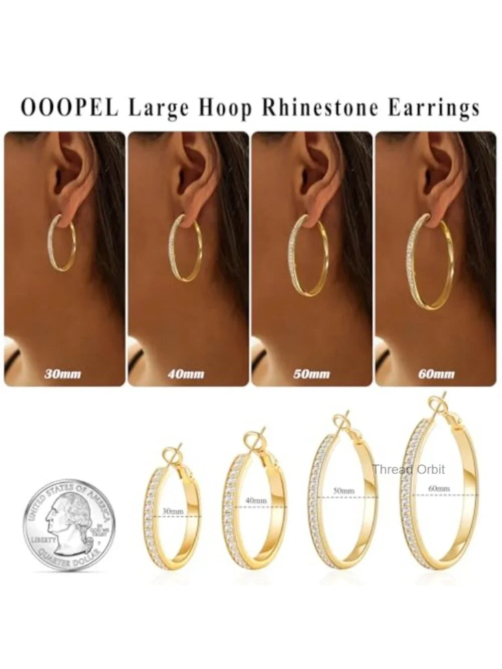 Large Rhinestone Hoops Sparkly CZ Hoop Earrings 925 Sterling Silver/Gold Plated